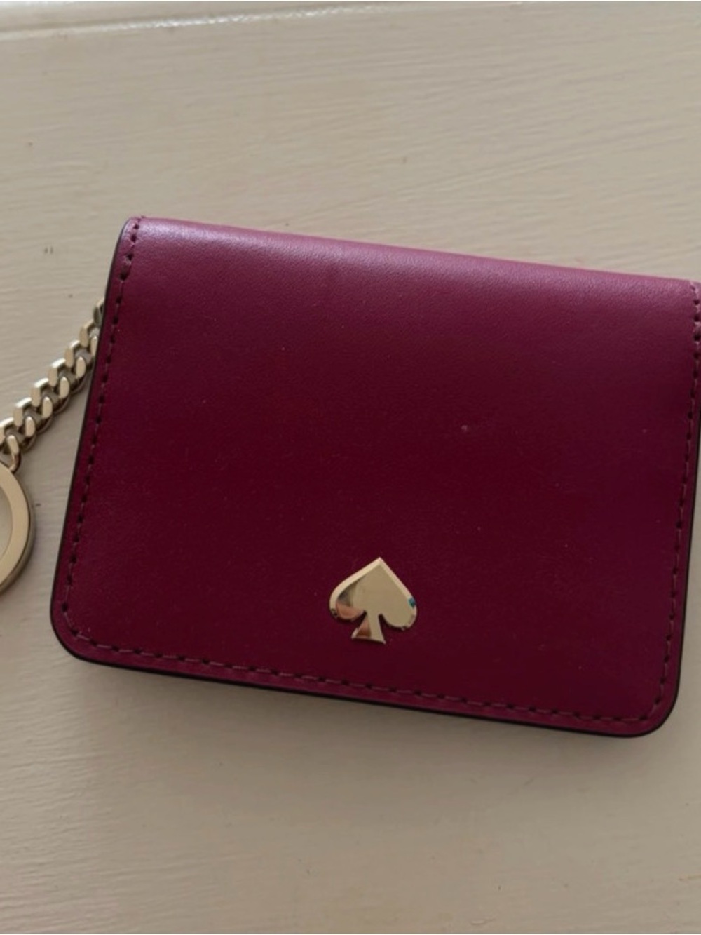 kate spade Plum Leather Card Holder with Gold Spade Charm